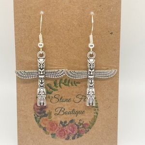 Sterling Silver Hook Wire Earrings with Southwest, Totem Pole, Novelty Charms.